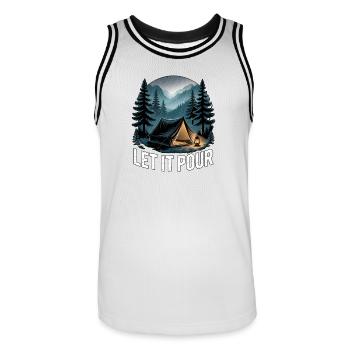 Let It Pour Camping - Men's Basketball Jersey - white/black - Front - AI Model Male 185 dark (185cm)
