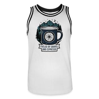 Alimenté par du gravier et une tasse à café à espresso - Maillot de basket Homme - blanc/noir - Devant - AI Model Male 185 dark (185cm)