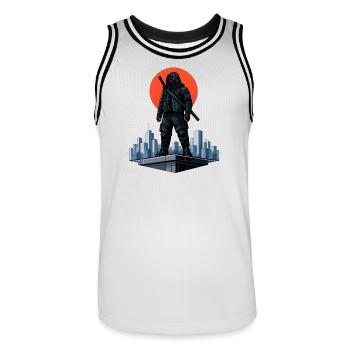 Urban Ninja vor rotem Mond - Männer Basketball-Trikot - Weiß/Schwarz - Vorne - AI Model Male 185 dark (185cm)