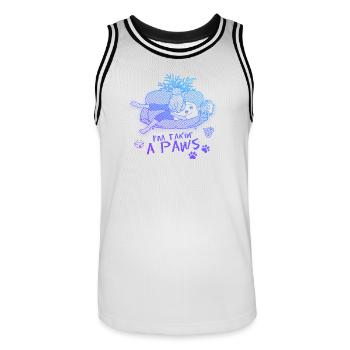 Je prends un Paws - Chat qui fait des biscuits - Maillot de basket Homme - blanc/noir - Devant - AI Model Male 185 dark (185cm)