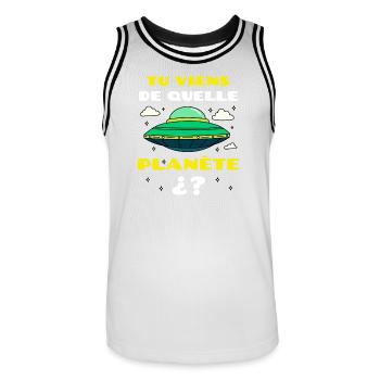 Tu viens de quelle planète ? (Alien) - Maillot de basket Homme - blanc/noir - Devant - AI Model Male 185 dark (185cm)