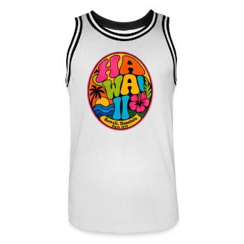 Insigne rétro d’Hawaï 1972 - Maillot de basket Homme - blanc/noir - Devant - AI Model Male 185 dark (185cm)