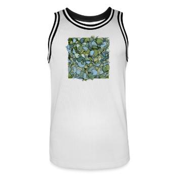 Hortensias bleus – Illustration florale moderne - Maillot de basket Homme - blanc/noir - Devant - AI Model Male 185 dark (185cm)
