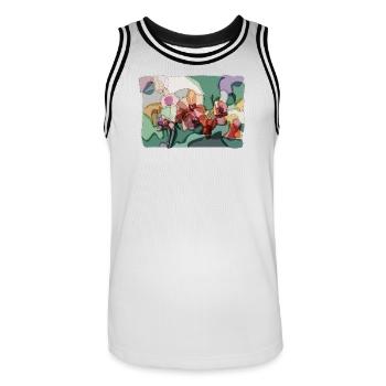 Abstract Orchids | Zen Floral Illustration - Men's Basketball Jersey - white/black - Front - AI Model Male 185 dark (185cm)