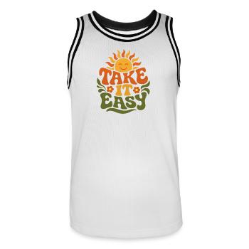 Take It Calm – Design rétro des années 70 avec une déclaration groovy - Maillot de basket Homme - blanc/noir - Devant - AI Model Male 185 dark (185cm)