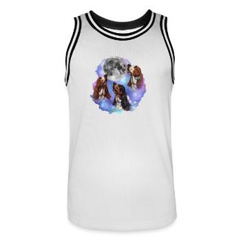 3 Basset Hounds hurlant à la lune - Maman de chien Papa - Maillot de basket Homme - blanc/noir - Devant - AI Model Male 185 dark (185cm)