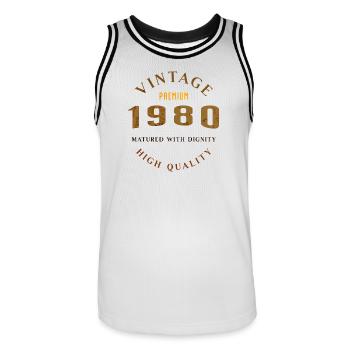 Matured With Dignity Design rétro 1980 - Maillot de basket Homme - blanc/noir - Devant - AI Model Male 185 dark (185cm)