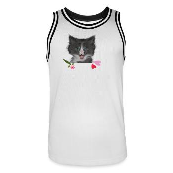 Chaton au cœur - Maillot de basket Homme - blanc/noir - Devant - AI Model Male 185 dark (185cm)