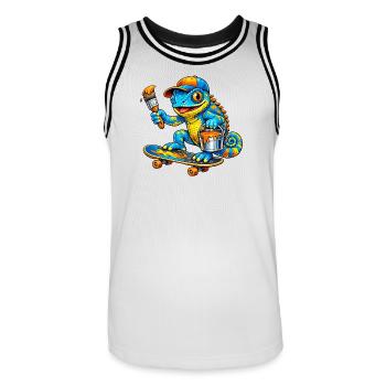 Chameleon on skateboard - Men's Basketball Jersey - white/black - Front - AI Model Male 185 dark (185cm)