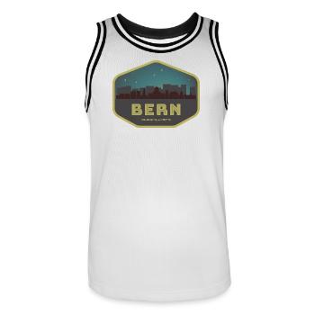 Bern Switzerland Skyline Badge Night - Men's Basketball Jersey - white/black - Front - AI Model Male 185 dark (185cm)