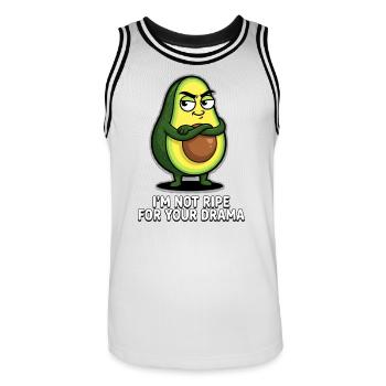 Avocat « Je ne suis pas mûr pour ton drame » - Maillot de basket Homme - blanc/noir - Devant - AI Model Male 185 dark (185cm)