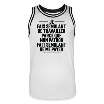 Je fais semblant de travailler - Maillot de basket Homme - blanc/noir - Devant - AI Model Male 185 dark (185cm)