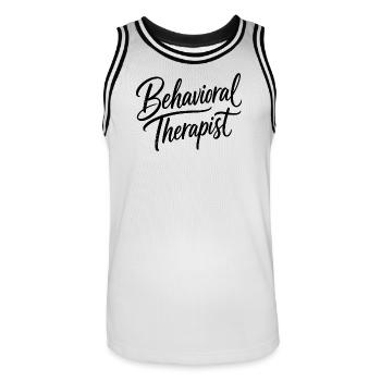 Behavioural therapist, school behaviour technician - Men's Basketball Jersey - white/black - Front - AI Model Male 185 dark (185cm)