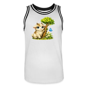 Chèvre câline avec papillon - Maillot de basket Homme - blanc/noir - Devant - AI Model Male 185 dark (185cm)