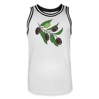 Impression vectorielle branche d’olivier - Maillot de basket Homme - blanc/noir - Devant - AI Model Male 185 dark (185cm)