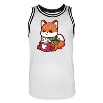 Renard câlin avec une tasse et une écharpe en forme de cœur - Maillot de basket Homme - blanc/noir - Devant - AI Model Male 185 dark (185cm)