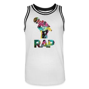 Mosaïque du poing graffiti RAP - Maillot de basket Homme - blanc/noir - Devant - AI Model Male 185 dark (185cm)