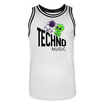 Cosmic Buddy : Astronaute & Alien - Maillot de basket Homme - blanc/noir - Devant - AI Model Male 185 dark (185cm)