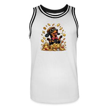 Teckel Deluxe Trésor d’Or - Maillot de basket Homme - blanc/noir - Devant - AI Model Male 185 dark (185cm)