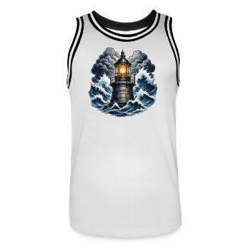 Lighthouse in the storm - Men's Basketball Jersey - white/black - Front - AI Model Male 185 dark (185cm)