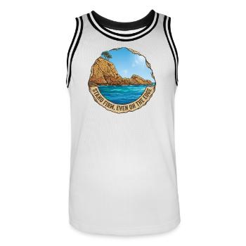 Illustration du paysage avec falaise et mer - Maillot de basket Homme - blanc/noir - Devant - AI Model Male 185 dark (185cm)