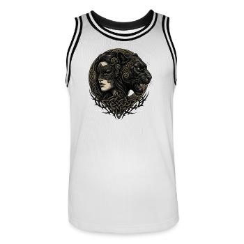 Lady Figurehead and Animal in Celtic Knot - Men's Basketball Jersey - white/black - Front - AI Model Male 185 dark (185cm)