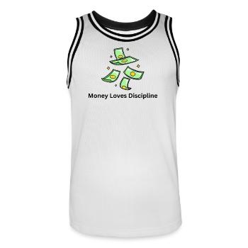 L’argent aime la discipline – Mentalité des affaires - Maillot de basket Homme - blanc/noir - Devant - AI Model Male 185 dark (185cm)