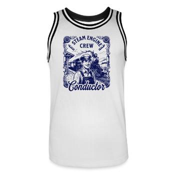 Nostalgia Steam Locomotive Motif - Men's Basketball Jersey - white/black - Front - AI Model Male 185 dark (185cm)