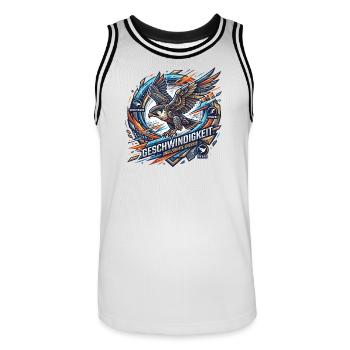Geschwindigkeit – Ungezähmte Energie - Männer Basketball-Trikot - Weiß/Schwarz - Vorne - AI Model Male 185 dark (185cm)