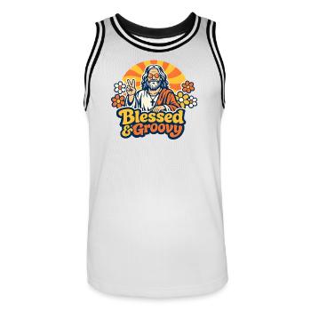Groovy Jesus Peace - Maillot de basket Homme - blanc/noir - Devant - AI Model Male 185 dark (185cm)