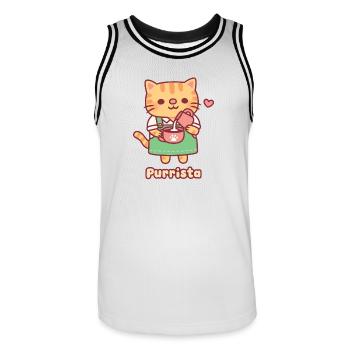 Süße Ginger Katze Barista Purrista - Männer Basketball-Trikot - Weiß/Schwarz - Vorne - AI Model Male 185 dark (185cm)