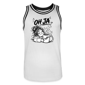 Kaffee Oh Ja Cartoon - Maillot de basket Homme - blanc/noir - Devant - AI Model Male 185 dark (185cm)