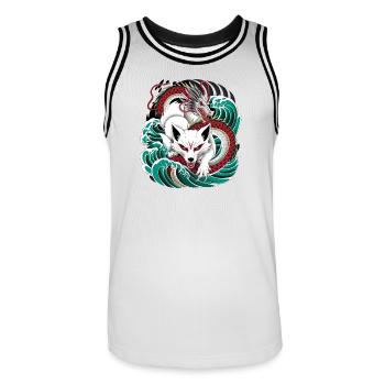 Renard et Dragon Kitsune japonais - Maillot de basket Homme - blanc/noir - Devant - AI Model Male 185 dark (185cm)
