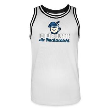 Ich überlebte die Nachtschicht – Pflege Geschenk - Männer Basketball-Trikot - Weiß/Schwarz - Vorne - AI Model Male 185 dark (185cm)