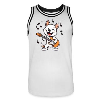 Chat comique drôle jouant de la guitare – Musique rocker - Maillot de basket Homme - blanc/noir - Devant - AI Model Male 185 dark (185cm)