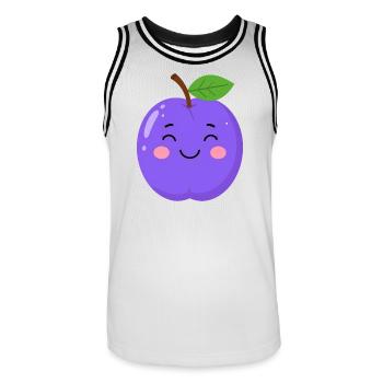 Prune de Kawaii bleu-violet – Motif de fruits sucrés - Maillot de basket Homme - blanc/noir - Devant - AI Model Male 185 dark (185cm)