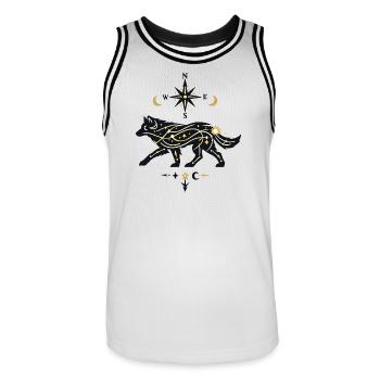 Loup de l’Étoile du Nord avec Chemins Stellaires - Maillot de basket Homme - blanc/noir - Devant - AI Model Male 185 dark (185cm)