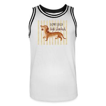 Low Legs Standards élevés – Dachshund drôle - Maillot de basket Homme - blanc/noir - Devant - AI Model Male 185 dark (185cm)