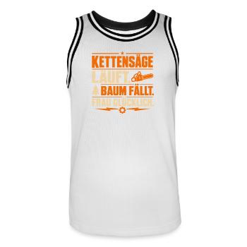 Kettensäge Läuft Baum Fällt Frau Glücklich - Männer Basketball-Trikot - Weiß/Schwarz - Vorne - AI Model Male 185 dark (185cm)