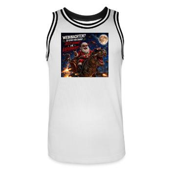 Liefernacht Weihnachtsmann Dino Humor Spruch Wild - Männer Basketball-Trikot - Weiß/Schwarz - Vorne - AI Model Male 185 dark (185cm)