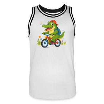 Crocodile joyeux allant à l’école à vélo - Maillot de basket Homme - blanc/noir - Devant - AI Model Male 185 dark (185cm)
