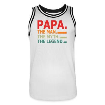 Légende du mythe de Papa l’Homme - Maillot de basket Homme - blanc/noir - Devant - AI Model Male 185 dark (185cm)