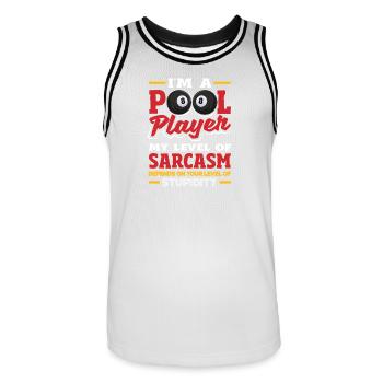 Joueur de billard sarcastique : discours drôle de pool - Maillot de basket Homme - blanc/noir - Devant - AI Model Male 185 dark (185cm)