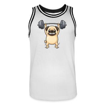 Pug Dog Fitness Halterofil Gymnase - Maillot de basket Homme - blanc/noir - Devant - AI Model Male 185 dark (185cm)