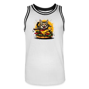 Chat au gros burger – Art drôle de restauration rapide - Maillot de basket Homme - blanc/noir - Devant - AI Model Male 185 dark (185cm)