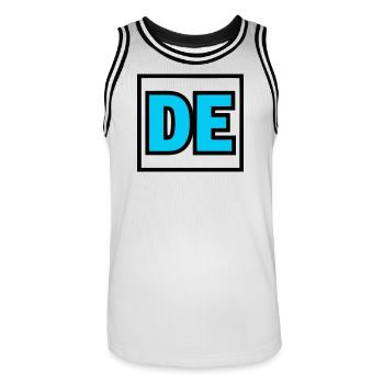 DE Initials Letters Logo - Men's Basketball Jersey - white/black - Front - AI Model Male 185 dark (185cm)