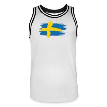 Suède – Conception du pinceau de carte bleu-jaune - Maillot de basket Homme - blanc/noir - Devant - AI Model Male 185 dark (185cm)