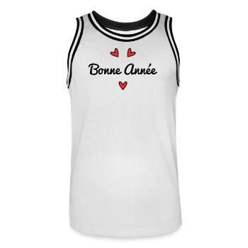 HAPPY NEW YEAR. NEW YEAR'S EVE. NEW YEAR - Men's Basketball Jersey - white/black - Front - AI Model Male 185 dark (185cm)