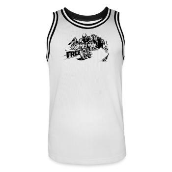 Motorbike Free Mountains Dolomites Biker Symbol Logo - Men's Basketball Jersey - white/black - Front - AI Model Male 185 dark (185cm)