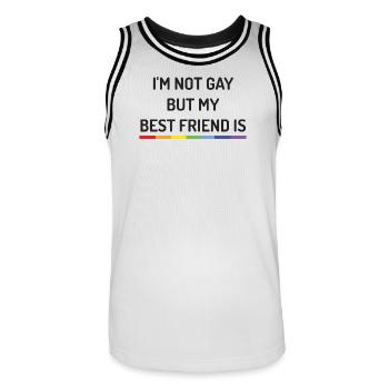 Pride Month - I'm Not Gay But My Best Friend is - Men's Basketball Jersey - white/black - Front - AI Model Male 185 dark (185cm)